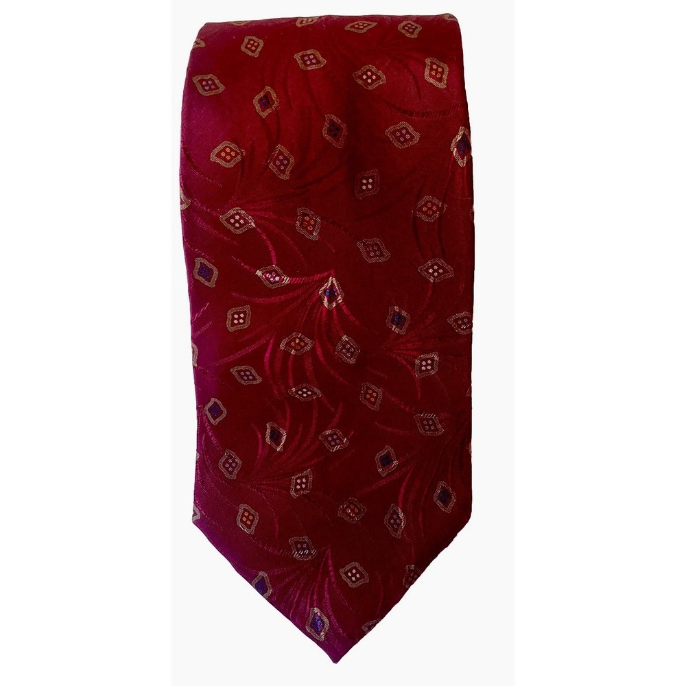 Vintage Liz Claiborne Men's Tie Burgundy Geometric Italian Fabric Made In USA